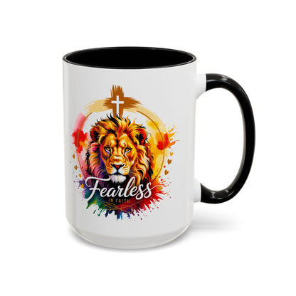 Fearless in Faith Lion Coffee Accent Mug - 11oz & 15oz Inspirational Drinkware