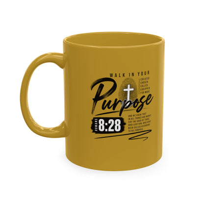 Purpose 8:28 Ceramic Mug — Christian Inspirational Coffee Cup