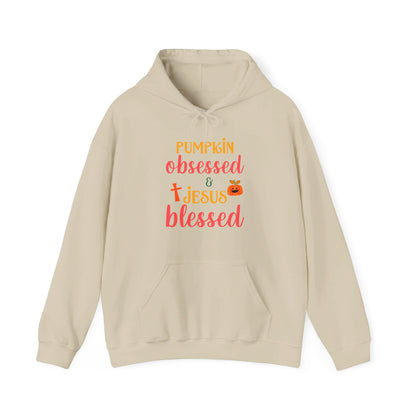 Pumpkin Obsessed And Blessed by Him Halloween Unisex Christian Pullover Hooded Sweatshirt