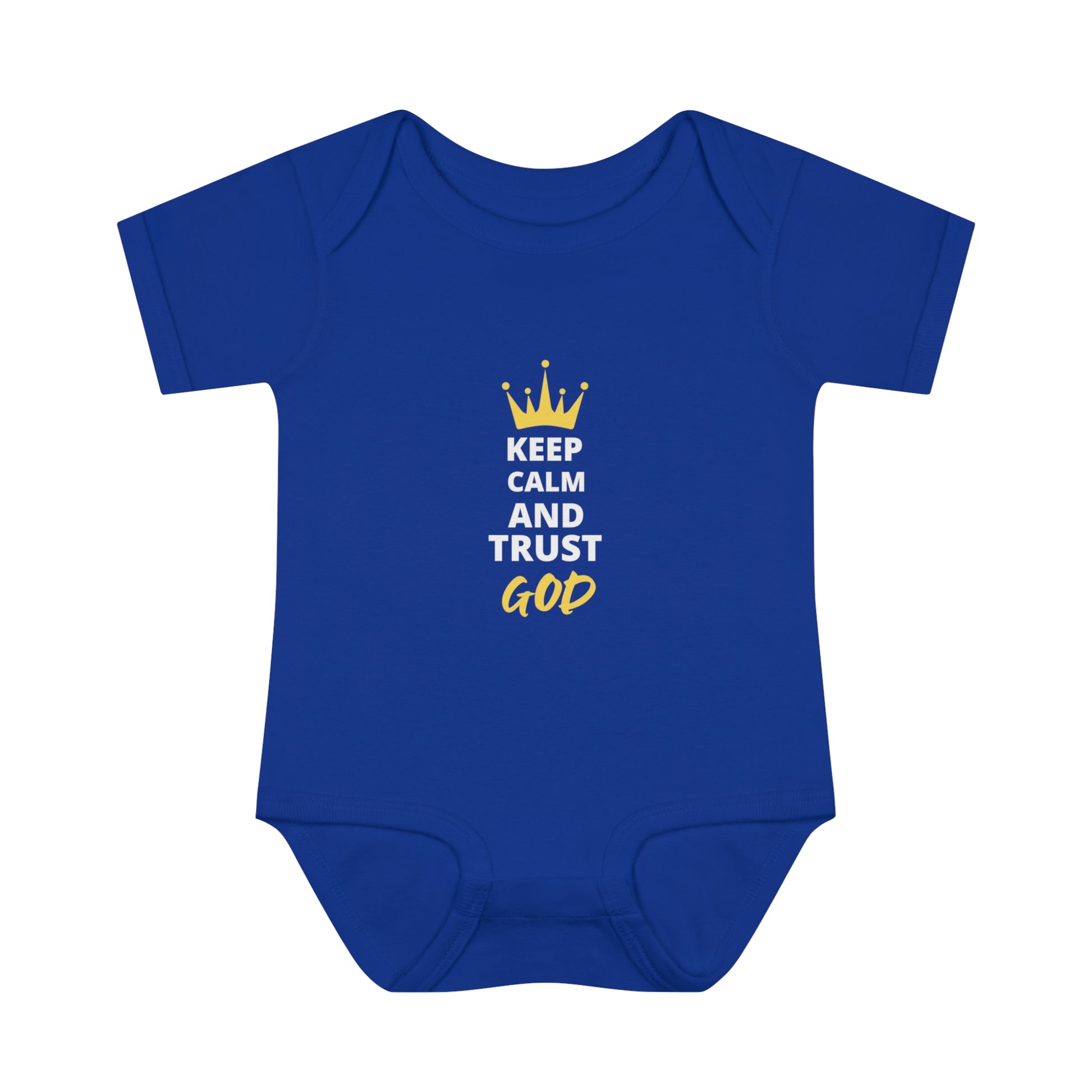 Keep Calm & Trust God Christian Baby Onesie Printify