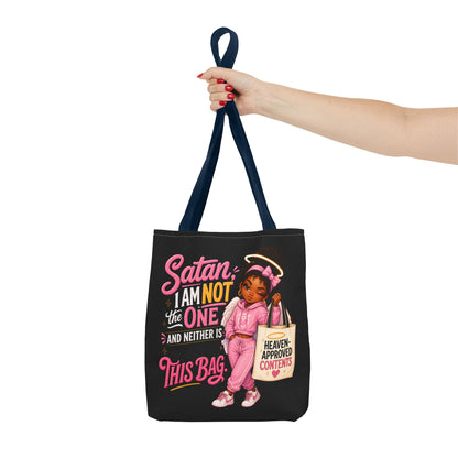 Tote Bag — "Satan I Am Not The One" Retro Angel Girl Tote (Heaven Approved Content) - ClaimedbyGodDesigns
