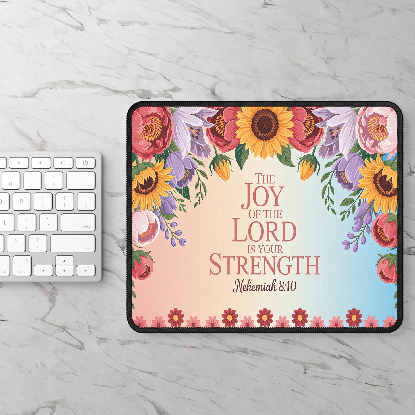 Floral Inspirational Gaming Mouse Pad - Joy of the Lord - Nehemiah 8:10
