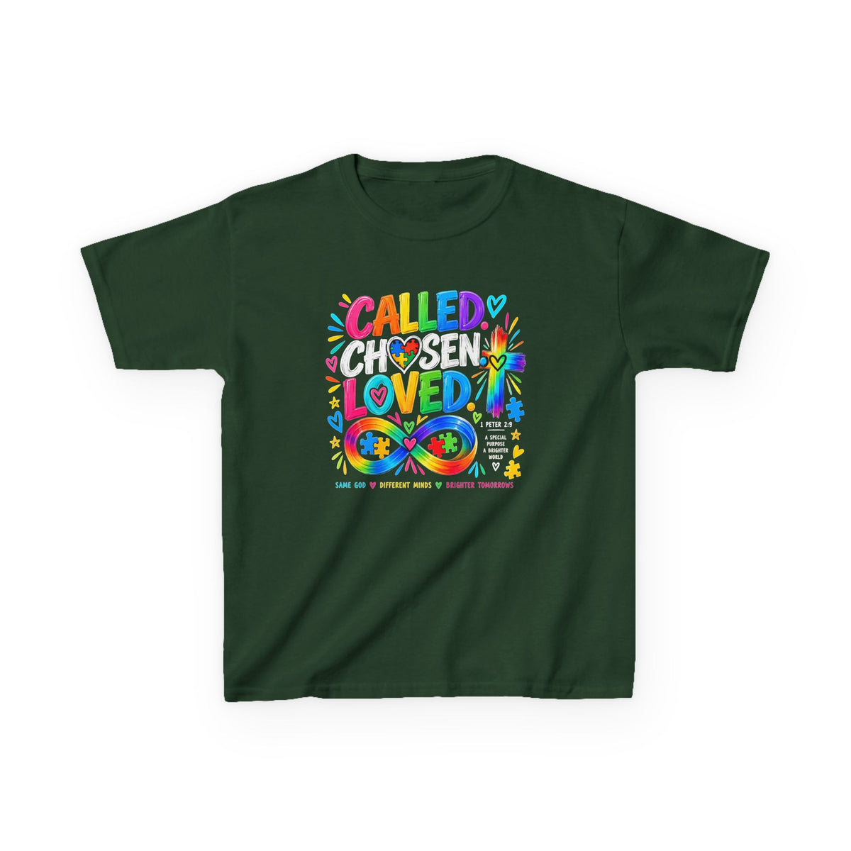 Called Chosen Loved colorful autism awareness youth t-shirt