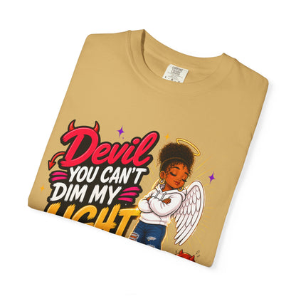Devil You Can't Dim My Light T-Shirt — Afro Angel Graphic Tee