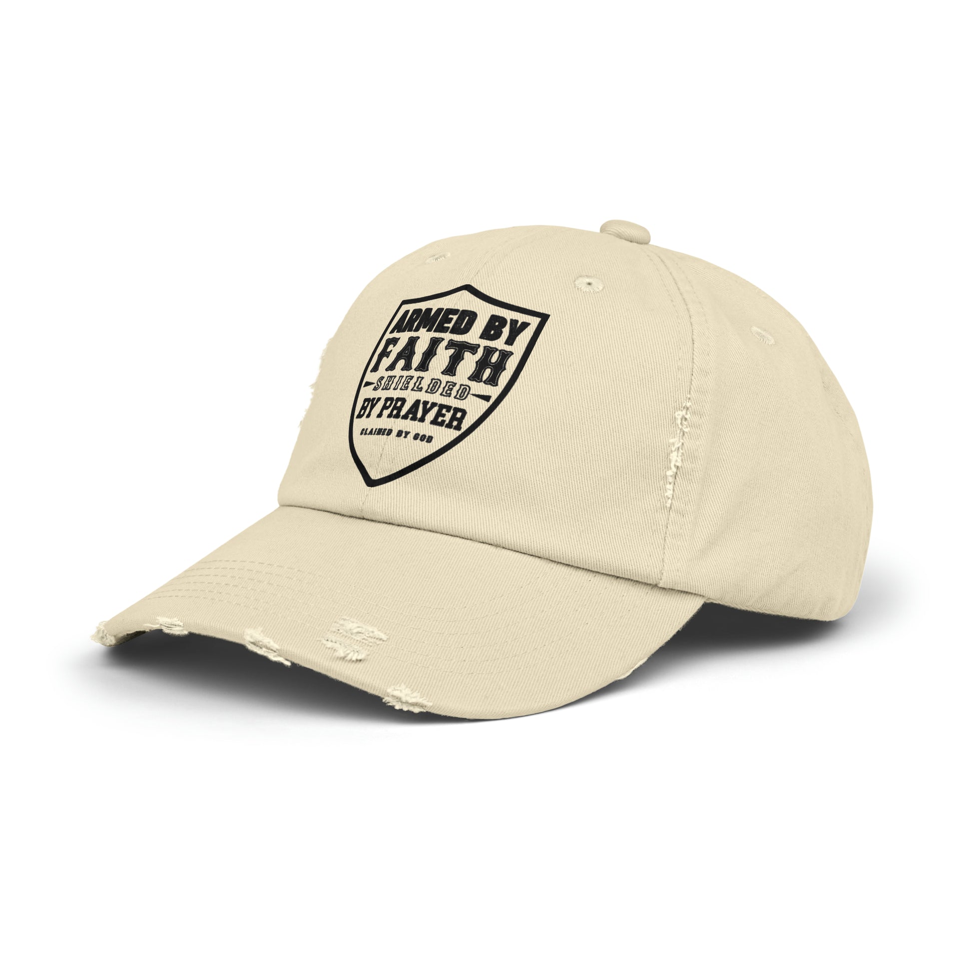 Armed By Faith Shielded By Prayer Unisex Christian Distressed Hat Printify