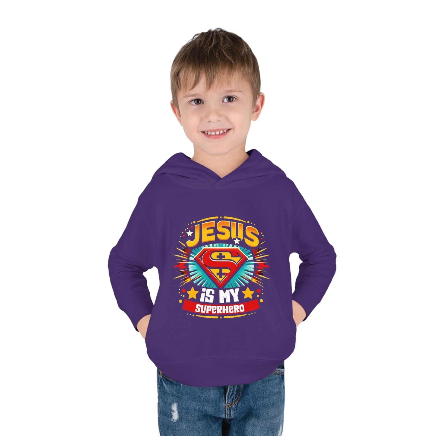 Jesus Is My Superhero Christian Toddler Pullover Fleece Hooded Sweatshirt