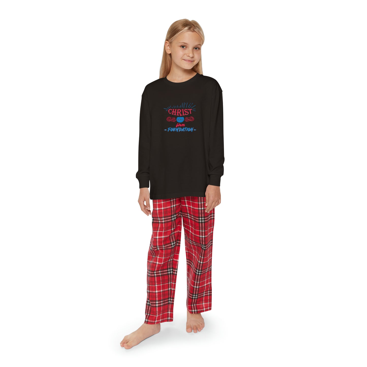 Christ Is My Firm Foundation Youth Christian Long Sleeve Pajama Set Printify