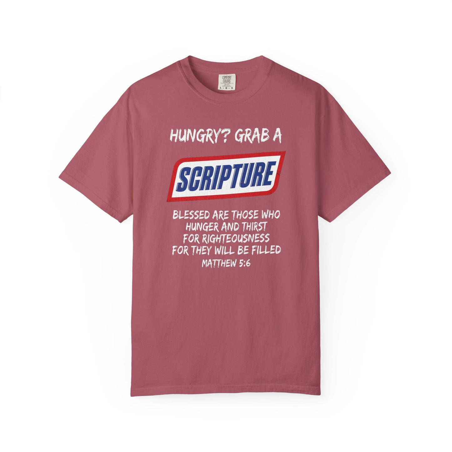 Scripture Snack T-Shirt — "Hungry? Grab a Scripture" Matthew 5:6 Christian Tee