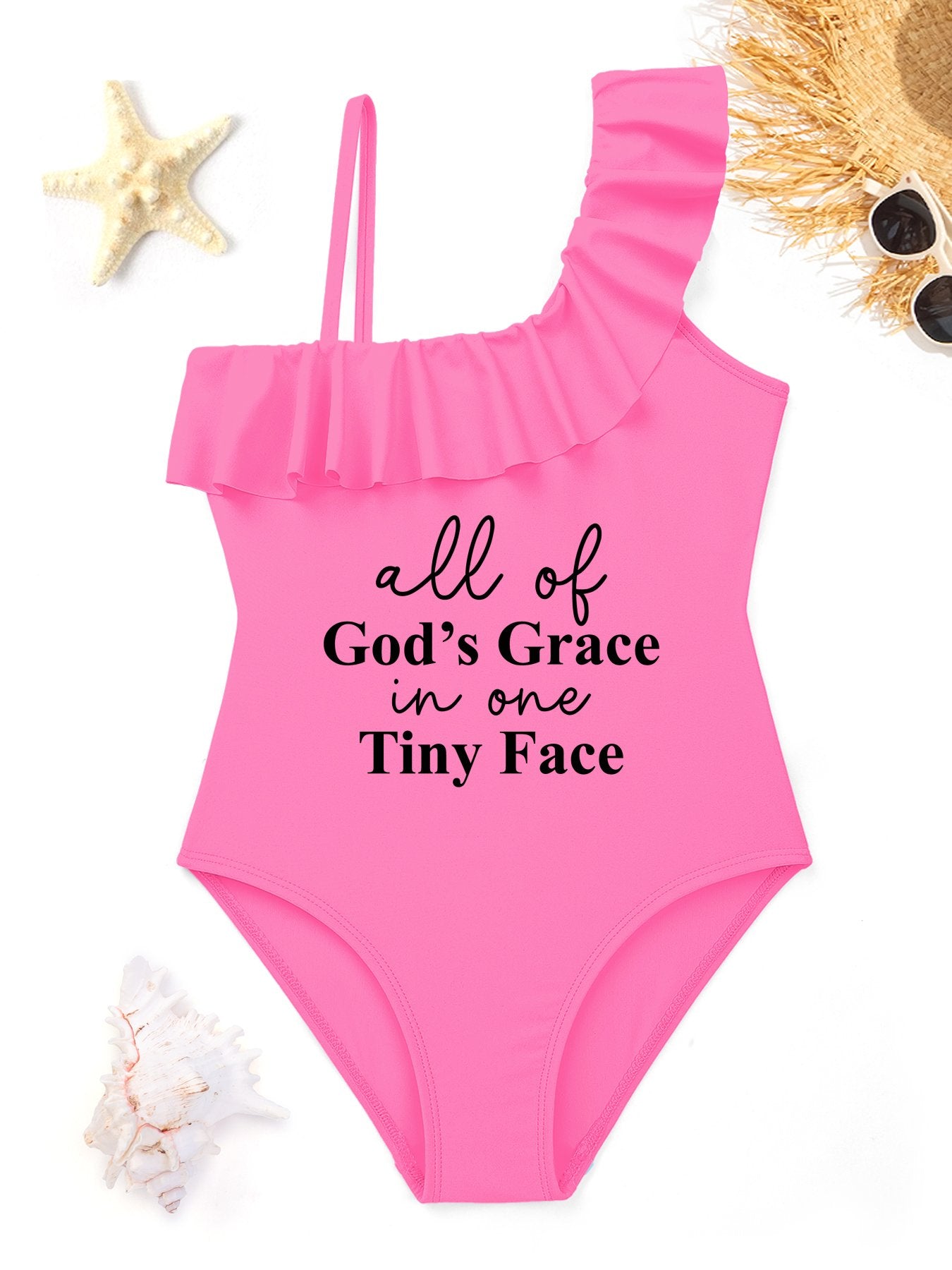 All Of His Grace In One Tiny Face Kid's Christian Swimsuit - ClaimedbyGodDesigns