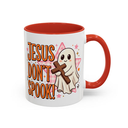 Accent Coffee Mug — "Jesus Don't Spook!" Cute Ghost Christian Coffee Mug (11/15oz)