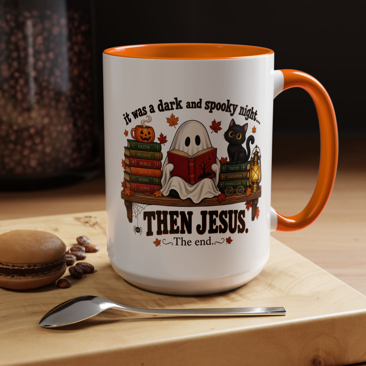 Halloween Christian Coffee Mug — “It Was a Dark and Spooky Night… Then Jesus” Accent Mug