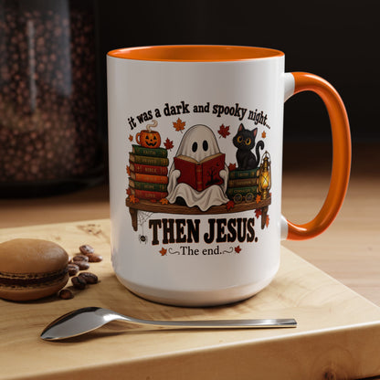 Halloween Christian Coffee Mug — “It Was a Dark and Spooky Night… Then Jesus” Accent Mug