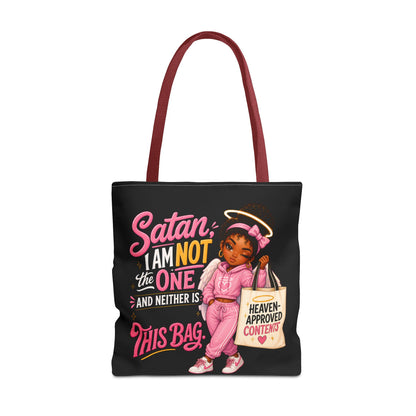 Tote Bag — "Satan I Am Not The One" Retro Angel Girl Tote (Heaven Approved Content) - ClaimedbyGodDesigns