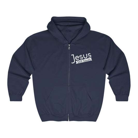 Jesus Still Saves Unisex Heavy Blend Christian Full Zip Hooded Sweatshirt