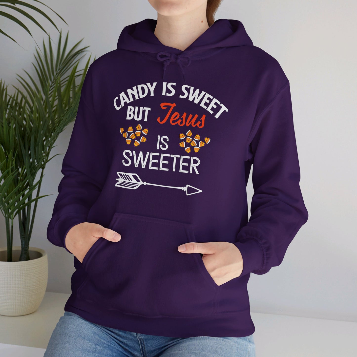 Candy Is Sweet Jesus Is Sweeter Halloween Unisex Christian Pullover Hooded Sweatshirt