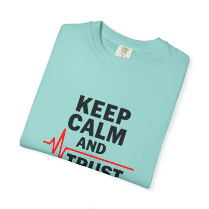 Funny Inspirational Graphic Tee, Keep Calm Trust Jesus T-shirt, Christian Faith Shirt, Casual Everyday Wear, Unique Gift for Believers