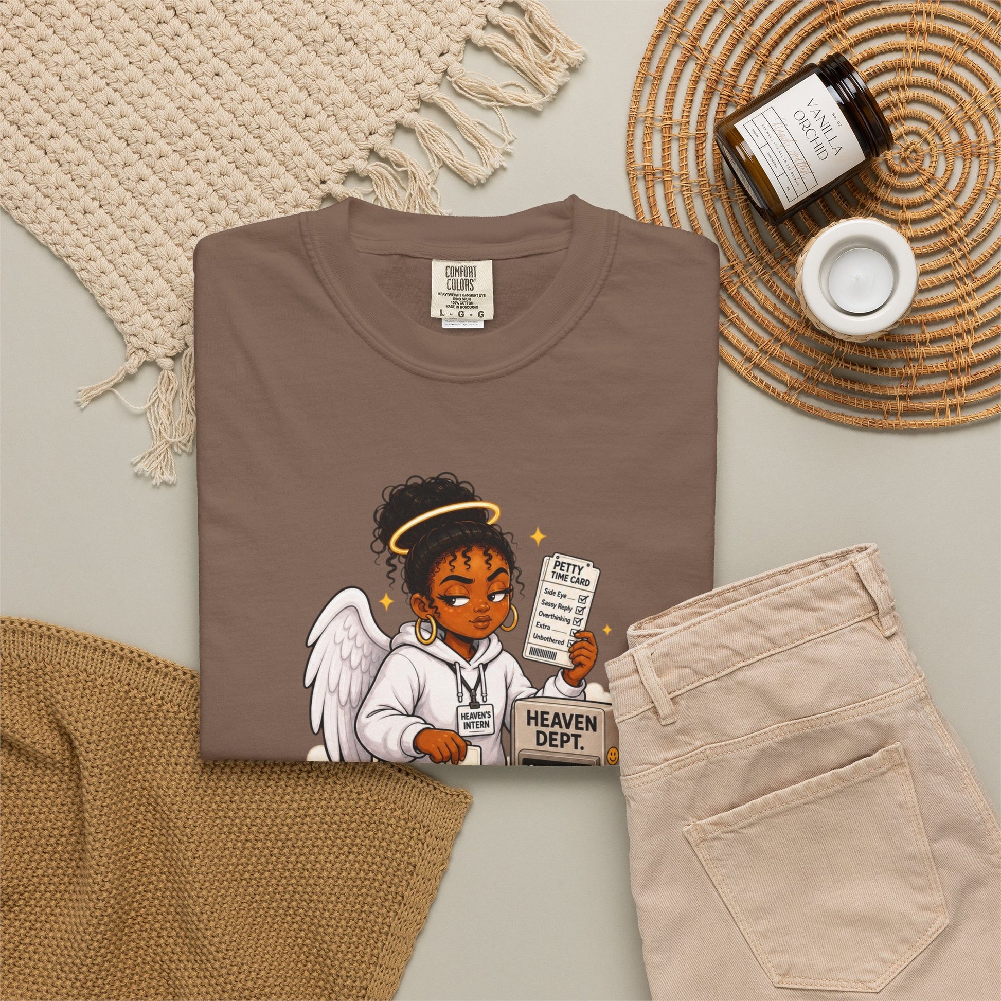 Heaven's Intern T-shirt – Funny Angel Nurse Tee ('Still Learning to Clock Out Petty') - ClaimedbyGodDesigns