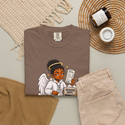 Heaven's Intern T-shirt – Funny Angel Nurse Tee ('Still Learning to Clock Out Petty')