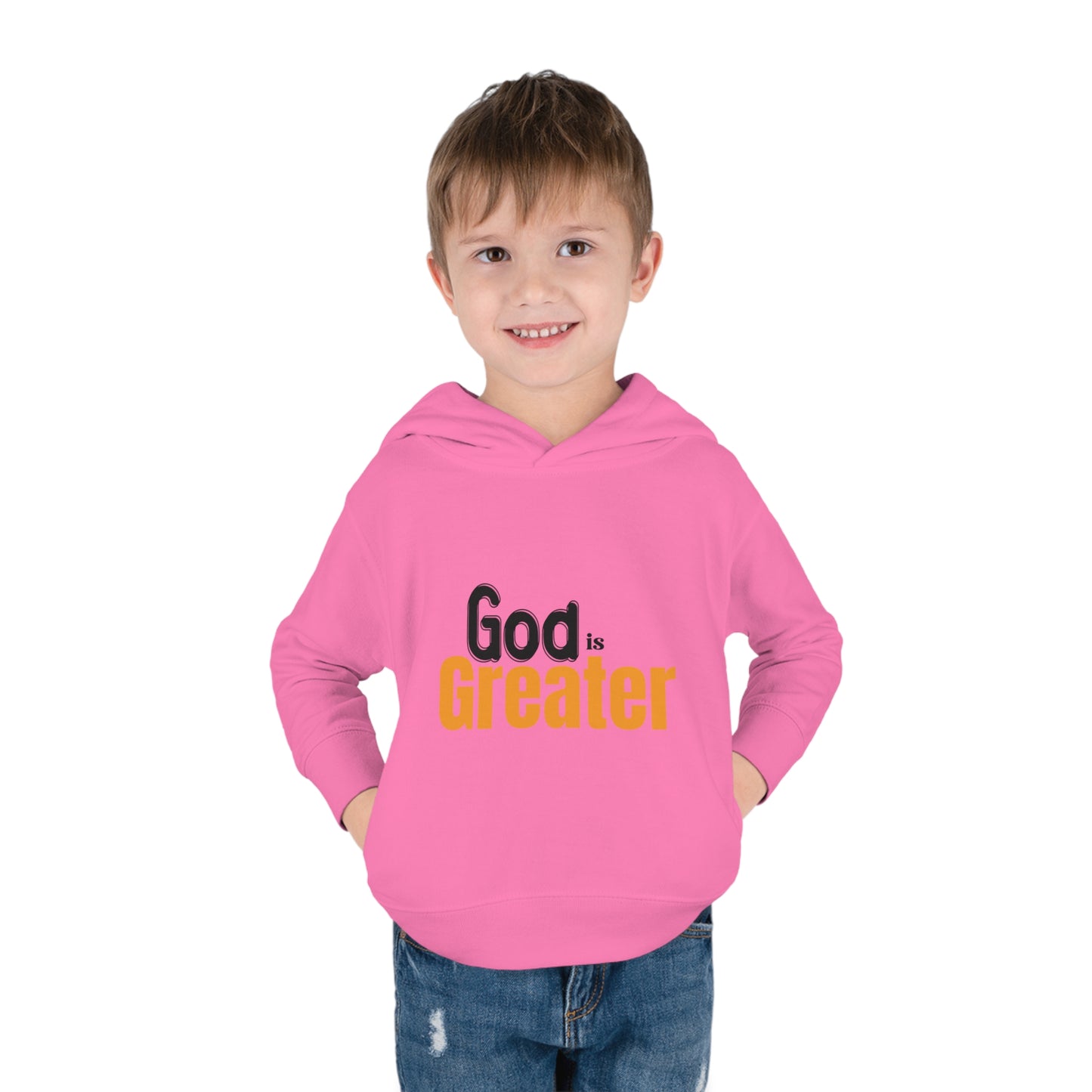 God Is Greater Christian Toddler Pullover Fleece Hoodie Printify