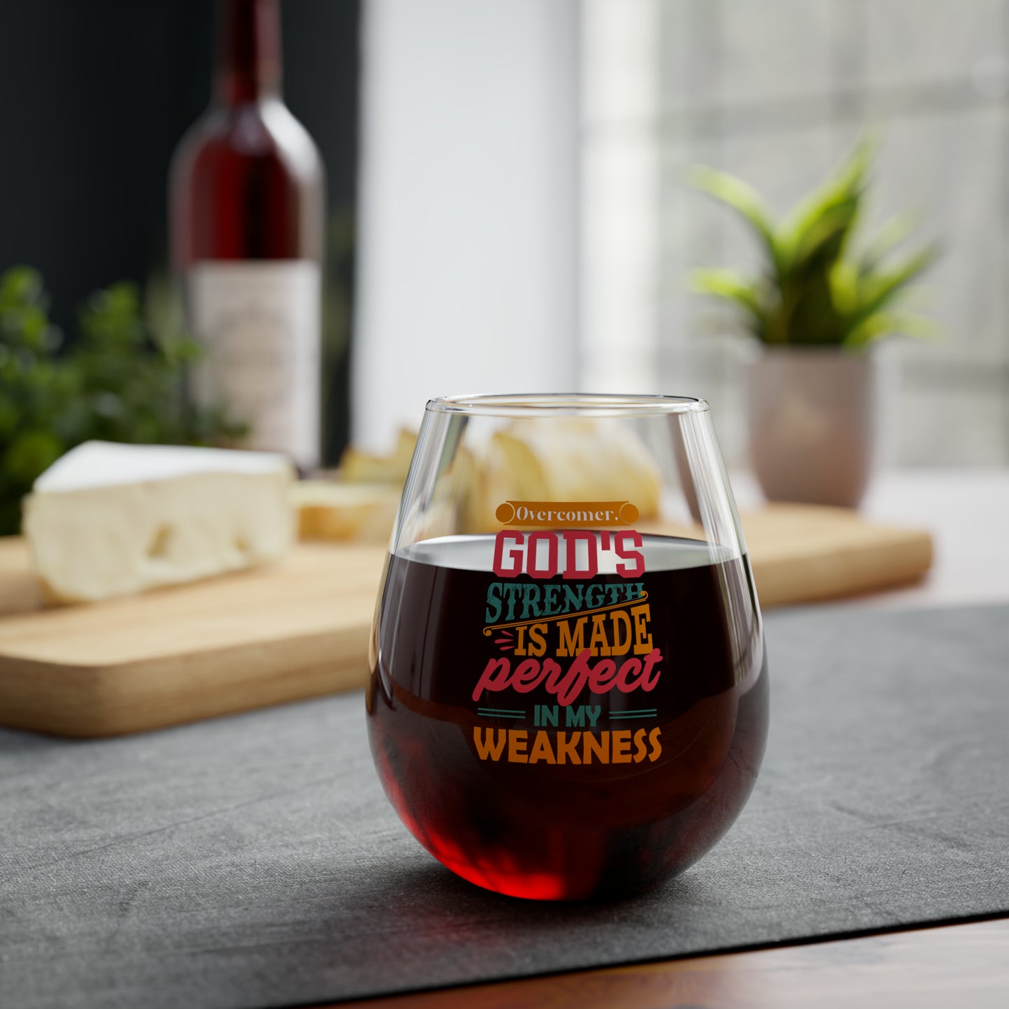 Overcomer God's Strength Is Made Perfect In My Weakness Stemless Wine Glass, 11.75oz