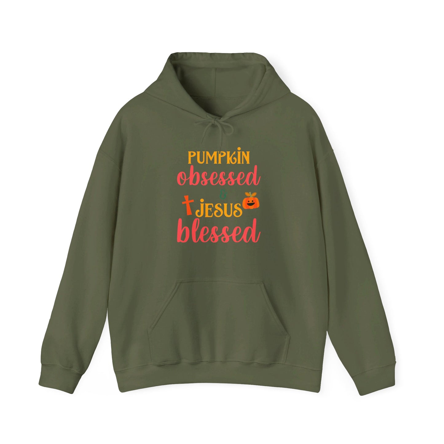 Pumpkin Obsessed And Jesus Blessed Halloween Unisex Christian Pullover Hooded Sweatshirt