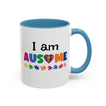 Inspirational Autism Coffee Mug - I am AUSome - 11oz/15oz Accent Mug