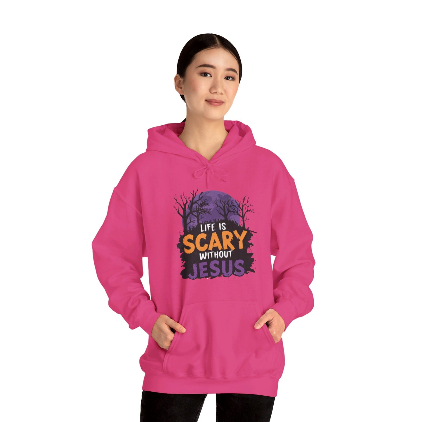 Life Is Scary Without Jesus Halloween Unisex Christian Pullover Hooded Sweatshirt