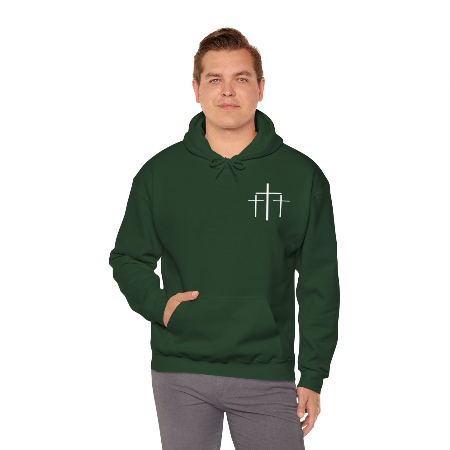 Faith Over Fear 3 Crosses  Unisex Christian Hooded Pullover Sweatshirt