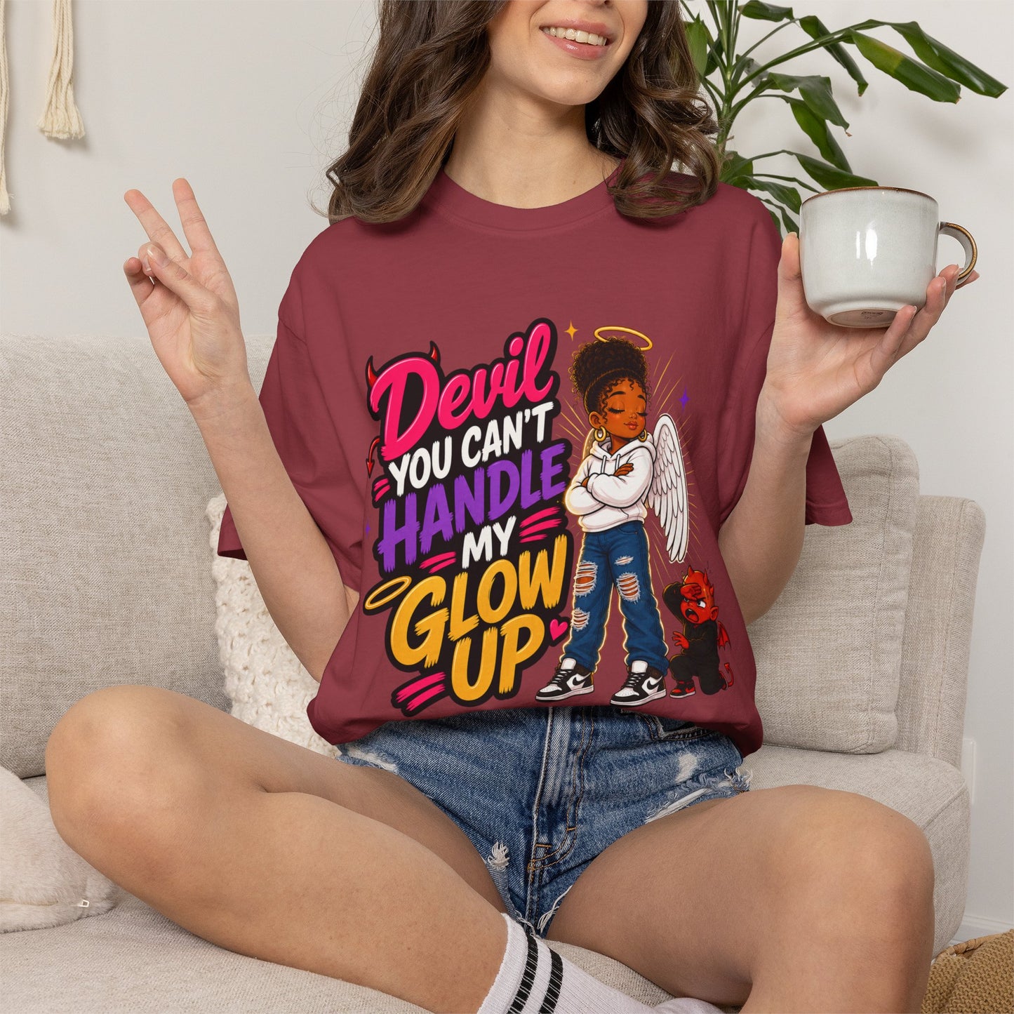 Devil You Can't Handle My Glow Up T-Shirt — Angel Girl Graphic Tee - ClaimedbyGodDesigns