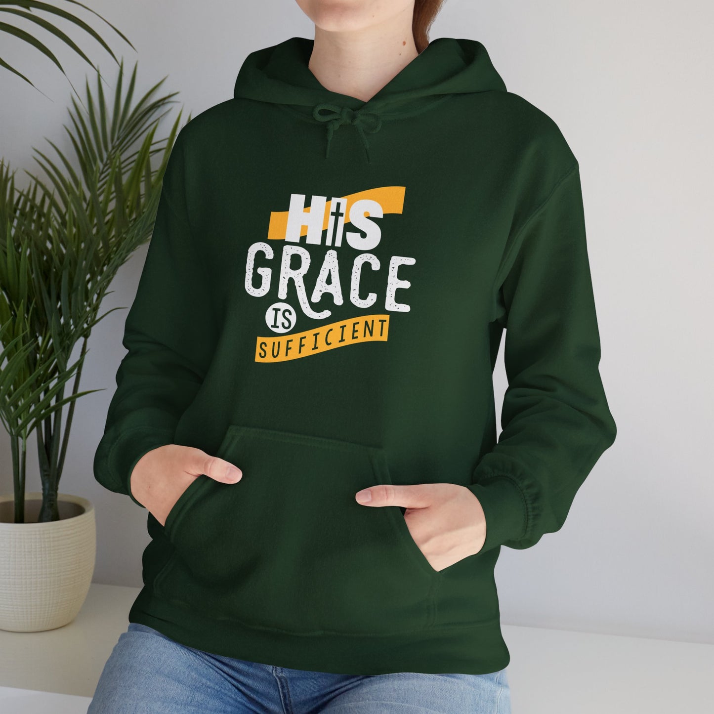 His Grace Is Sufficient Unisex Christian Hooded Pullover Sweatshirt