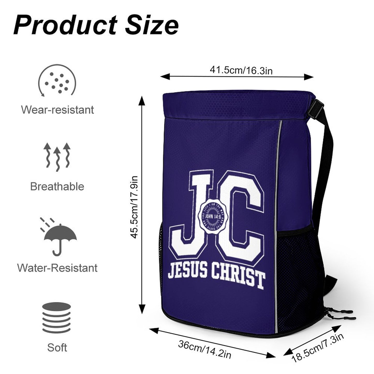 JC Jesus Christ Christian Waffle Cloth Drawstring Bag