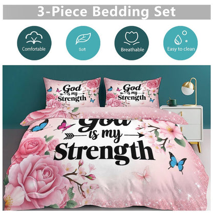 He Is My Strength 3 - Piece Christian Comforter Bedding Set - ClaimedbyGodDesigns