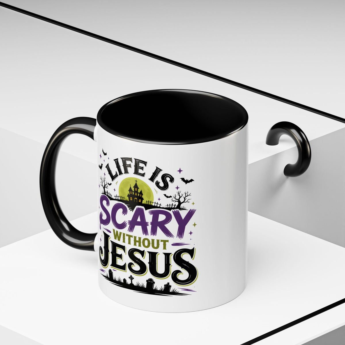 Coffee Mug — “Life Is Scary Without Jesus” Halloween Christian Accent Mug (11/15oz)
