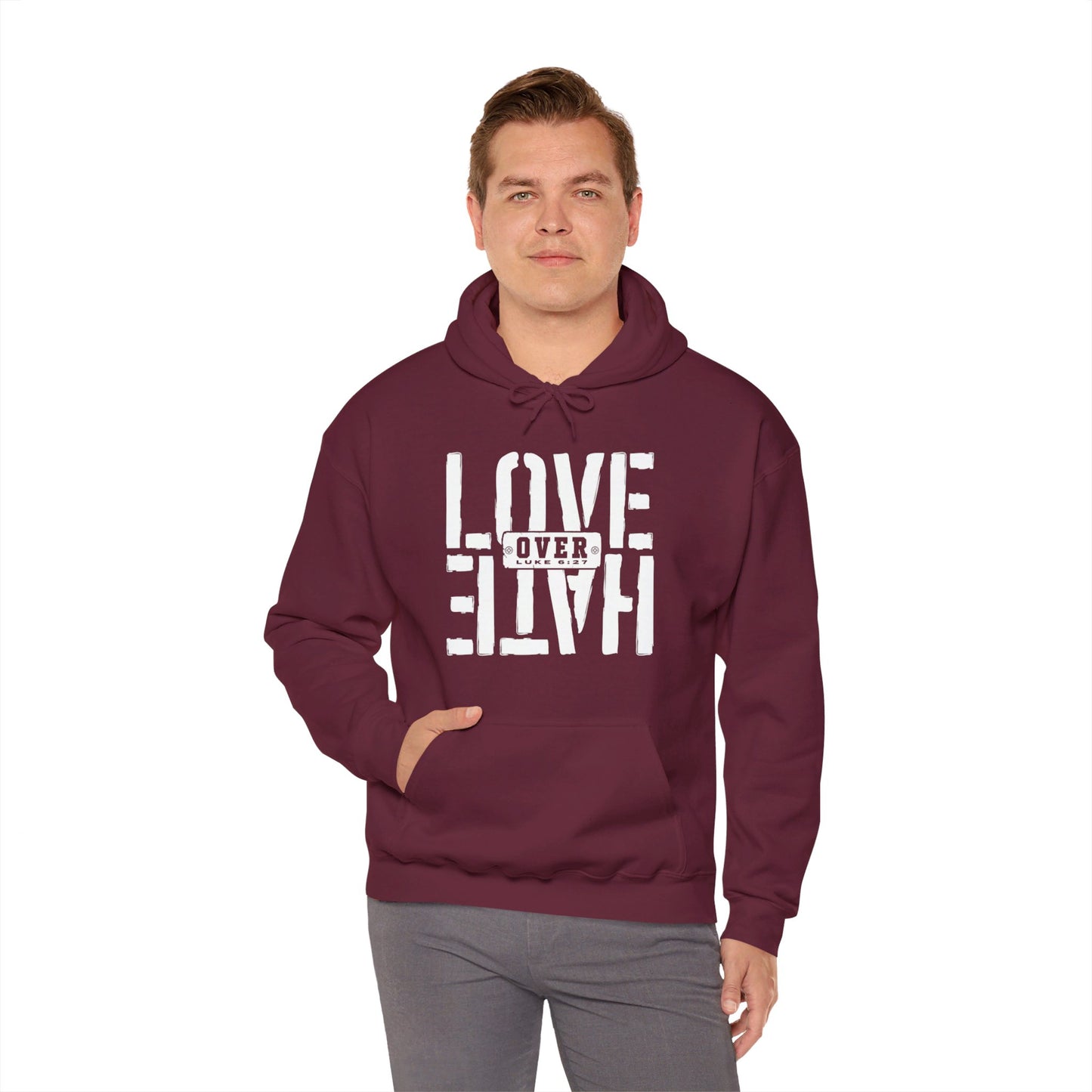 Love Over Hate Unisex Christian Pullover Hooded Sweatshirt