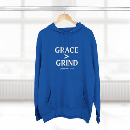 Grace > Grind Unisex Christian Hooded Sweatshirt - Inspirational Fleece Pullover Hoodie for Motivation, Perfect for Gifts, Casual Wear, Fitness, Spirituality - ClaimedbyGodDesigns