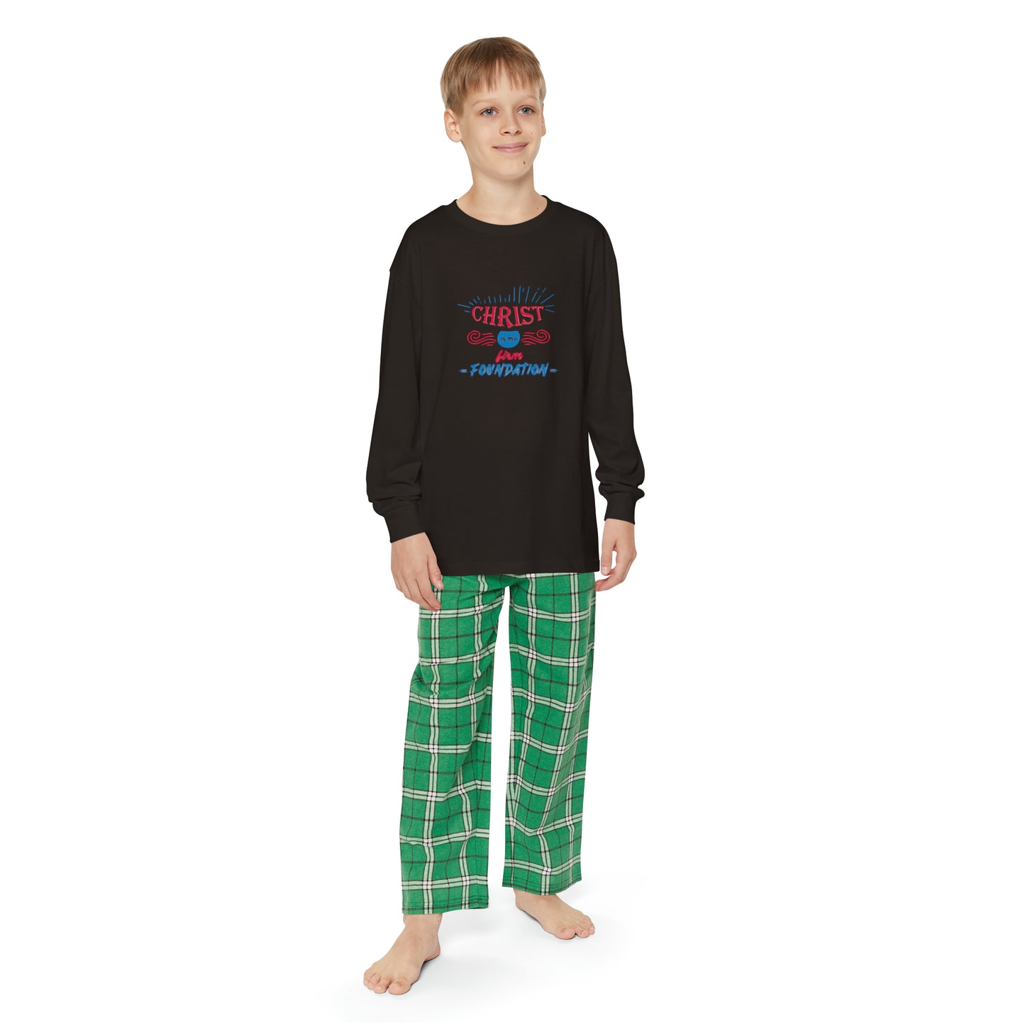 Christ Is My Firm Foundation Youth Christian Long Sleeve Pajama Set Printify