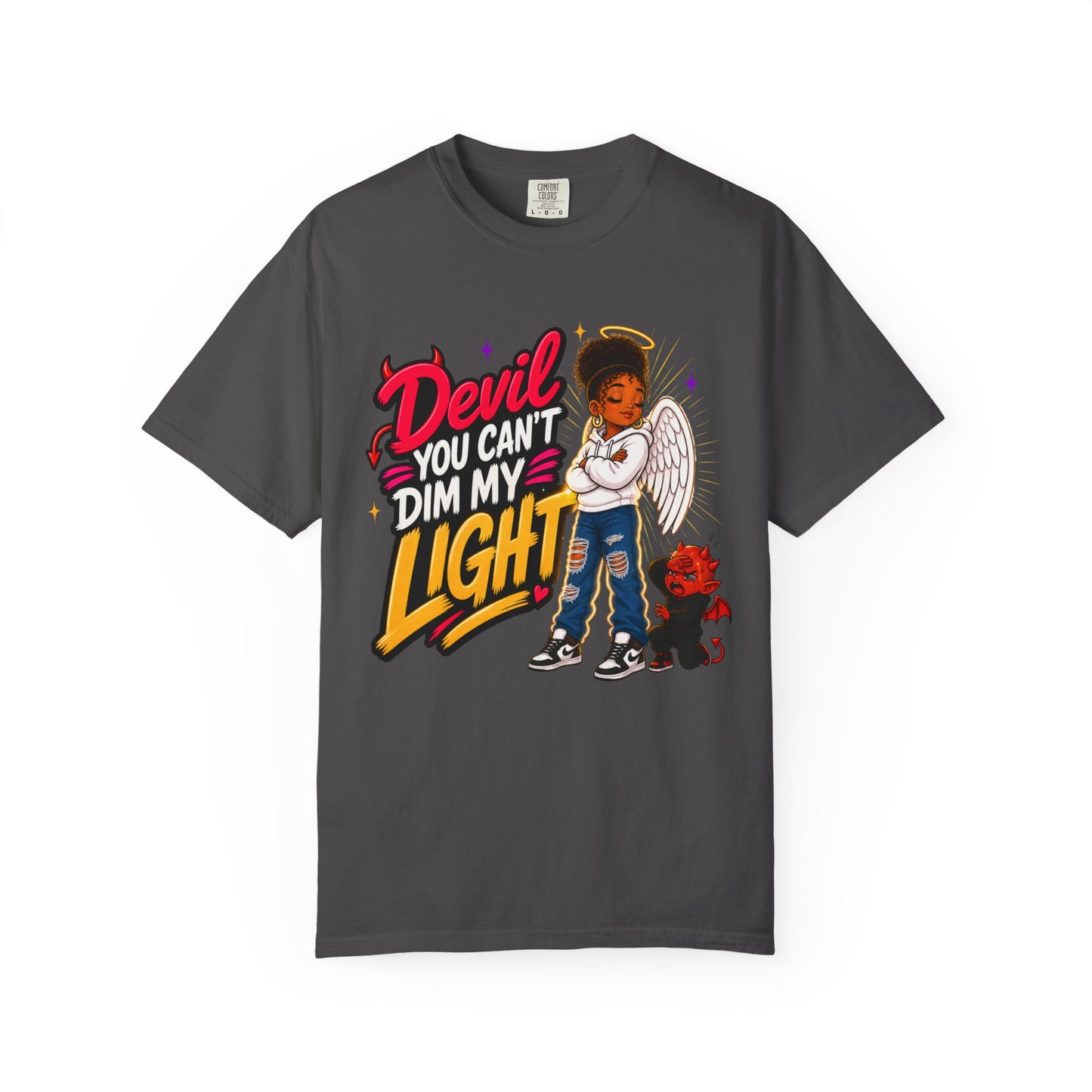 Devil You Can't Dim My Light T-Shirt — Afro Angel Graphic Tee