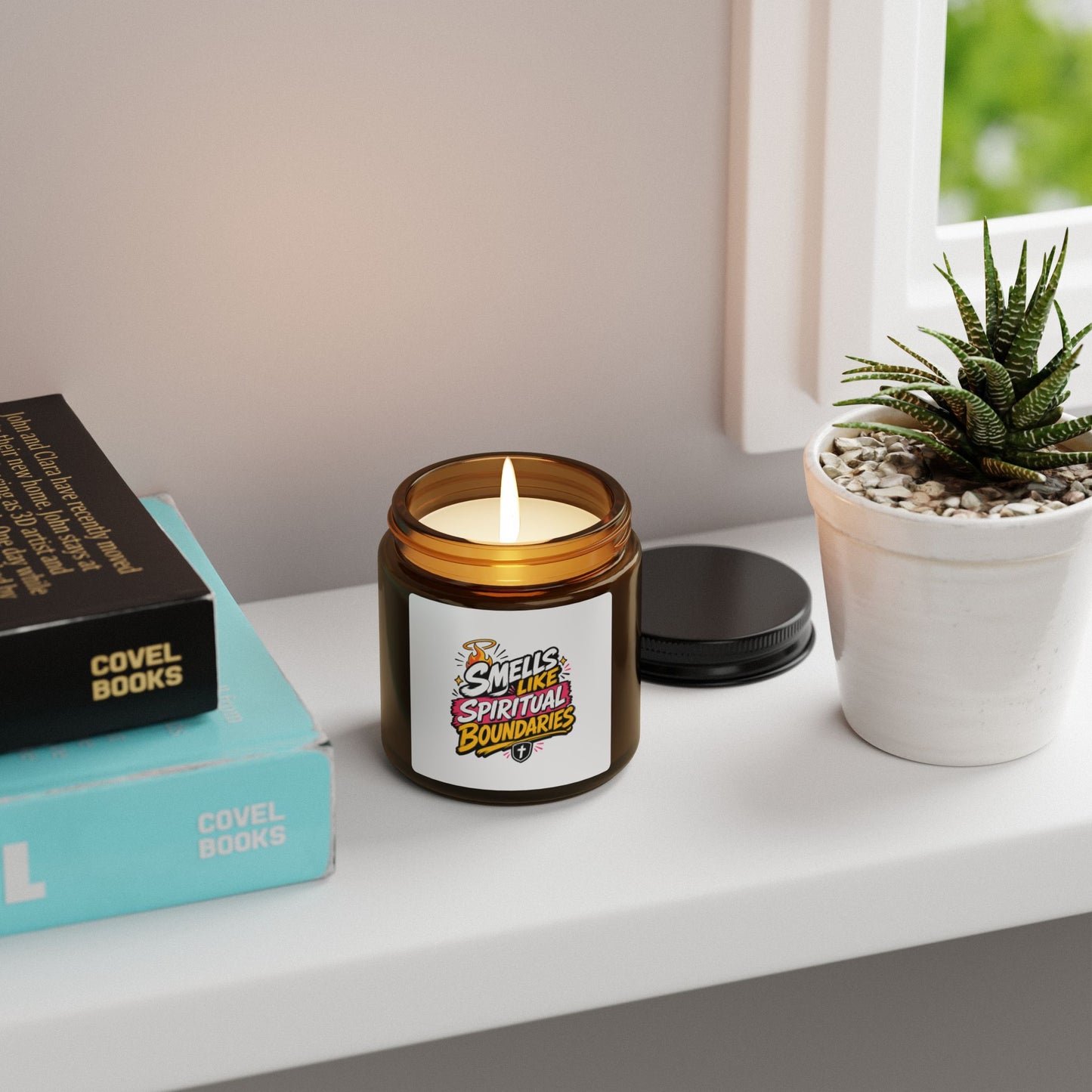 Candle — "Smells Like Spiritual Boundaries" Scented Soy Candle (Amber Jar)