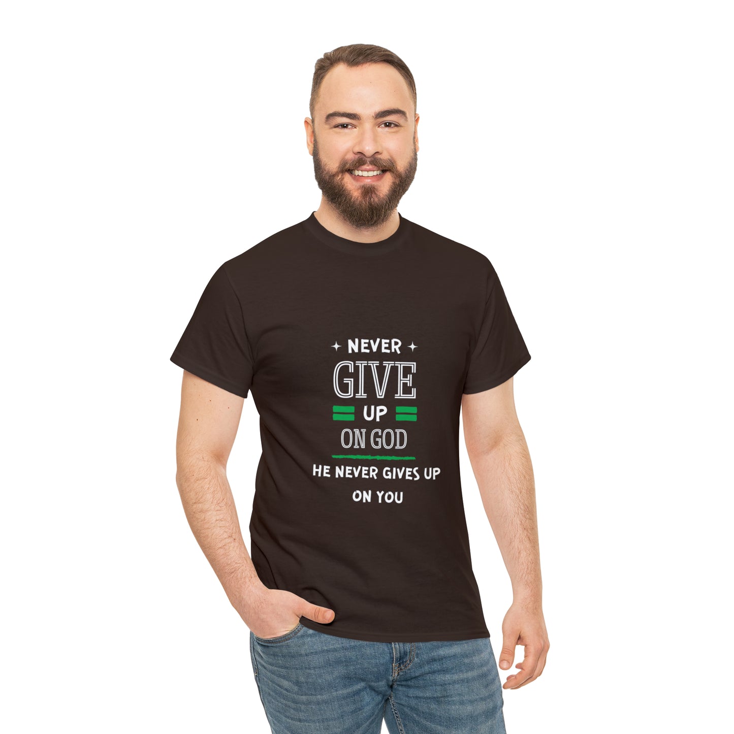 Never Give Up On God He Never Gives Up On You Unisex Heavy Cotton Tee Printify