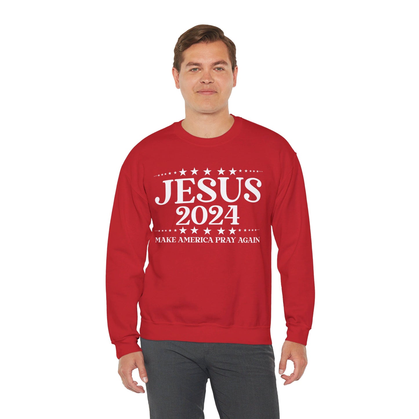 Jesus 2024 Make America Pray Again   Unisex Heavy Blend™ Crewneck Christian Sweatshirt