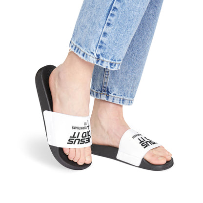 He Did It Women's Christian Slide Sandals — Christian Scripture 1 Corinthians 15:3 Pool Slides