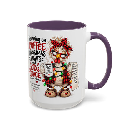 Running on Coffee, Christmas Lights and God’s Grace Christmas Mug