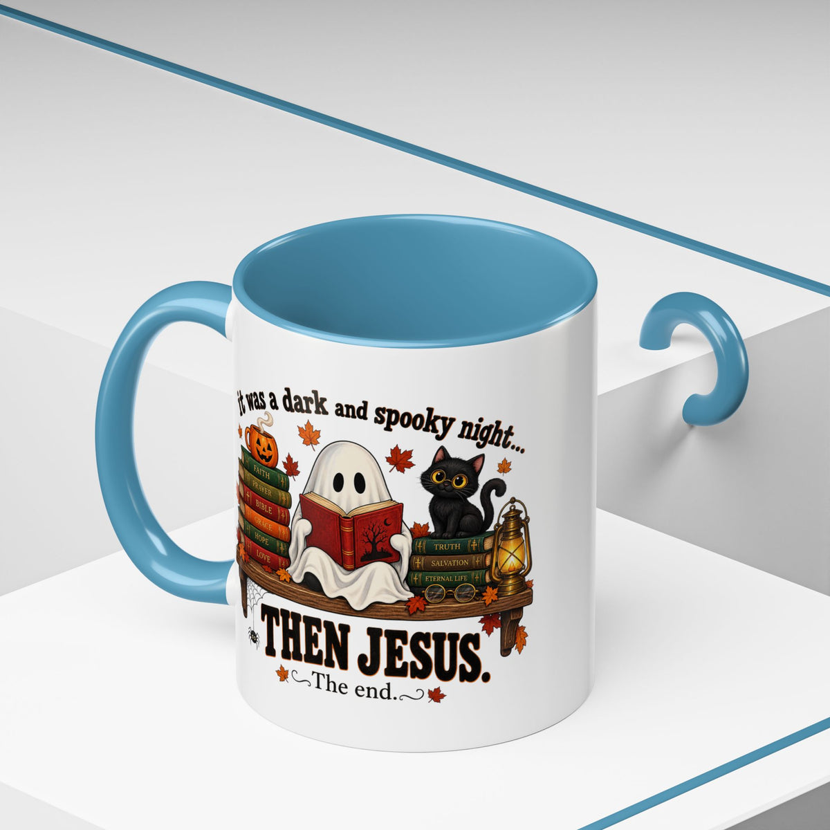 Halloween Christian Coffee Mug — “It Was a Dark and Spooky Night… Then Jesus” Accent Mug