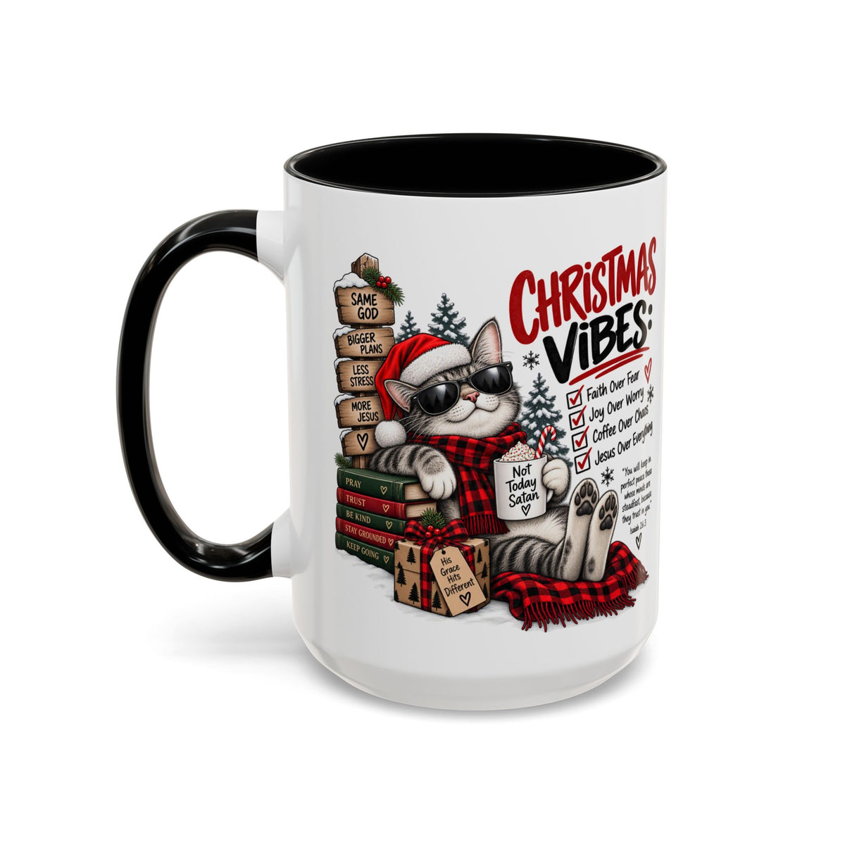 Christmas Vibes: Jesus Over Everything Santa Cat Coffee Mug
