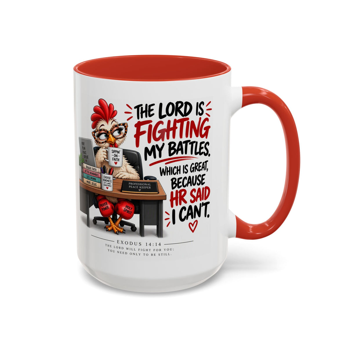 Inspirational Accent Coffee Mug — “The Lord Is Fighting My Battles” Faith Quote (11/15oz)
