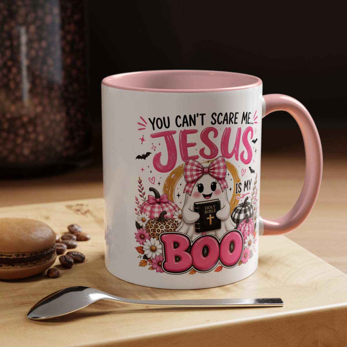 You Can’t Scare Me Jesus Is My Boo Coffee Mug — Halloween Christian Accent Mug