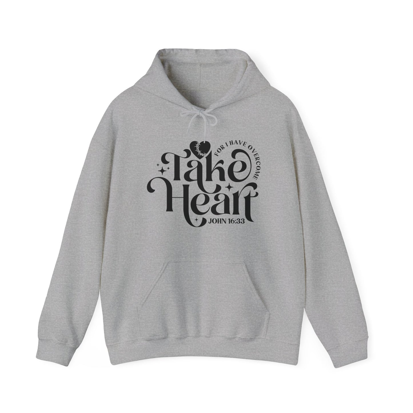 Take Heart For I Have Overcome Unisex Christian Hooded Pullover Sweatshirt