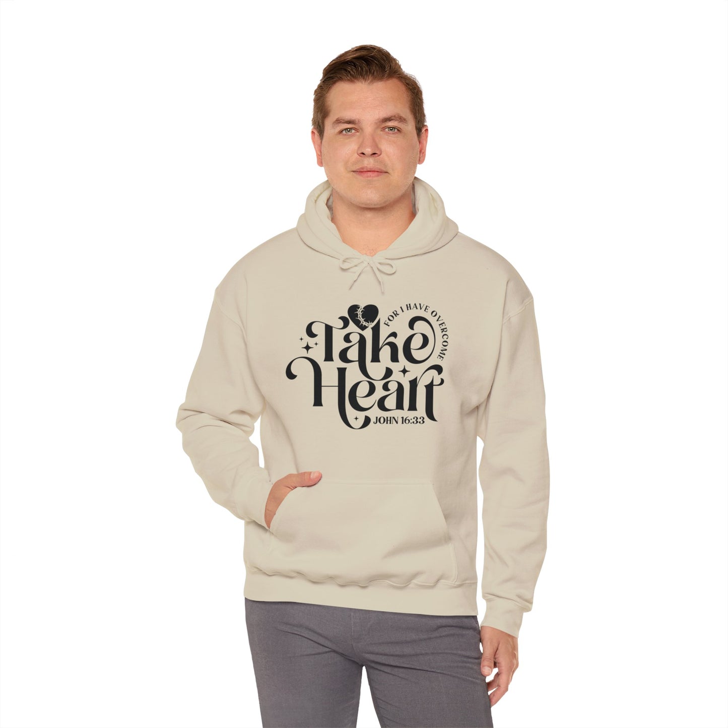 Take Heart For I Have Overcome Unisex Christian Hooded Pullover Sweatshirt