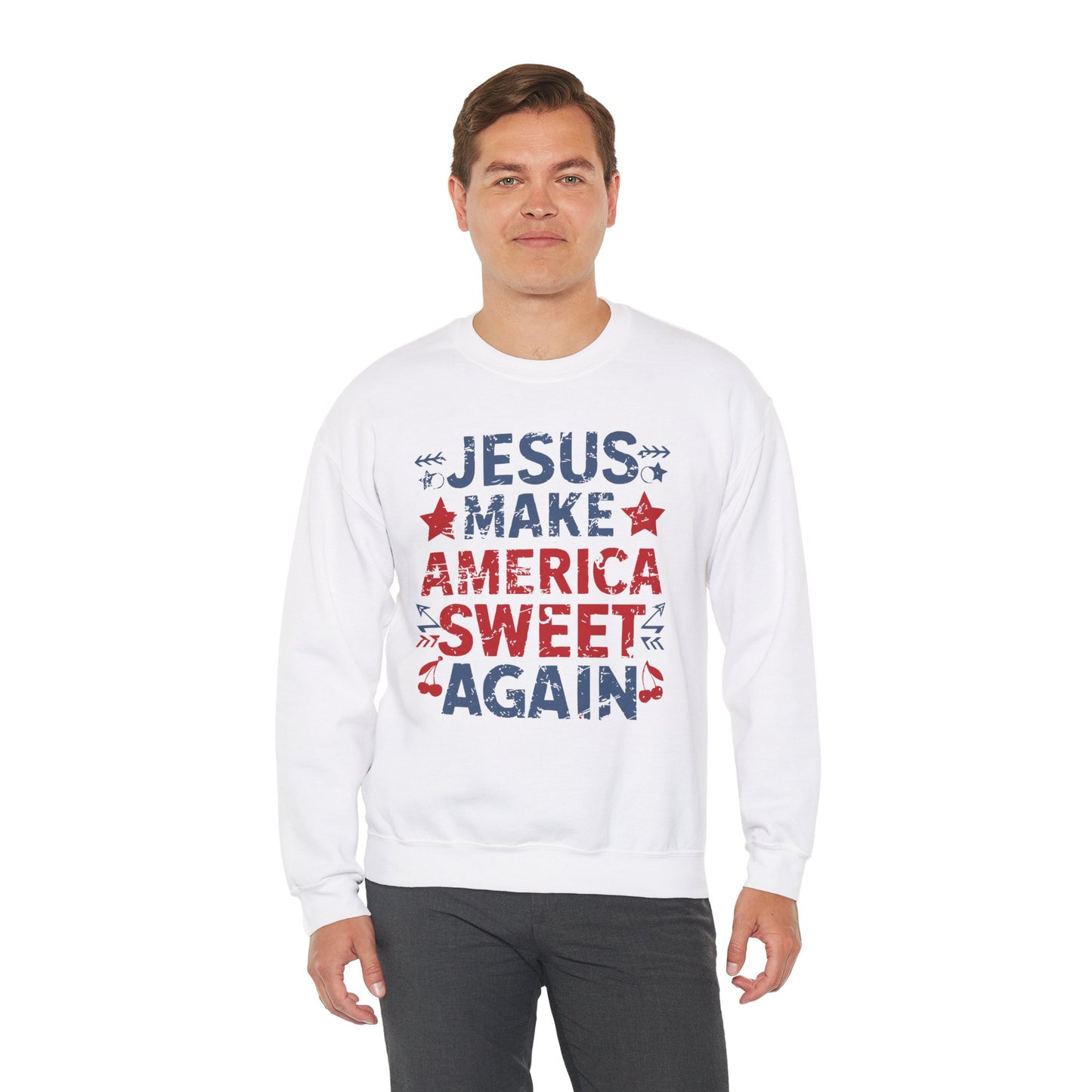 Jesus Make America Sweet Again Patriotic  Unisex Heavy Blend™ Crewneck Christian Sweatshirt