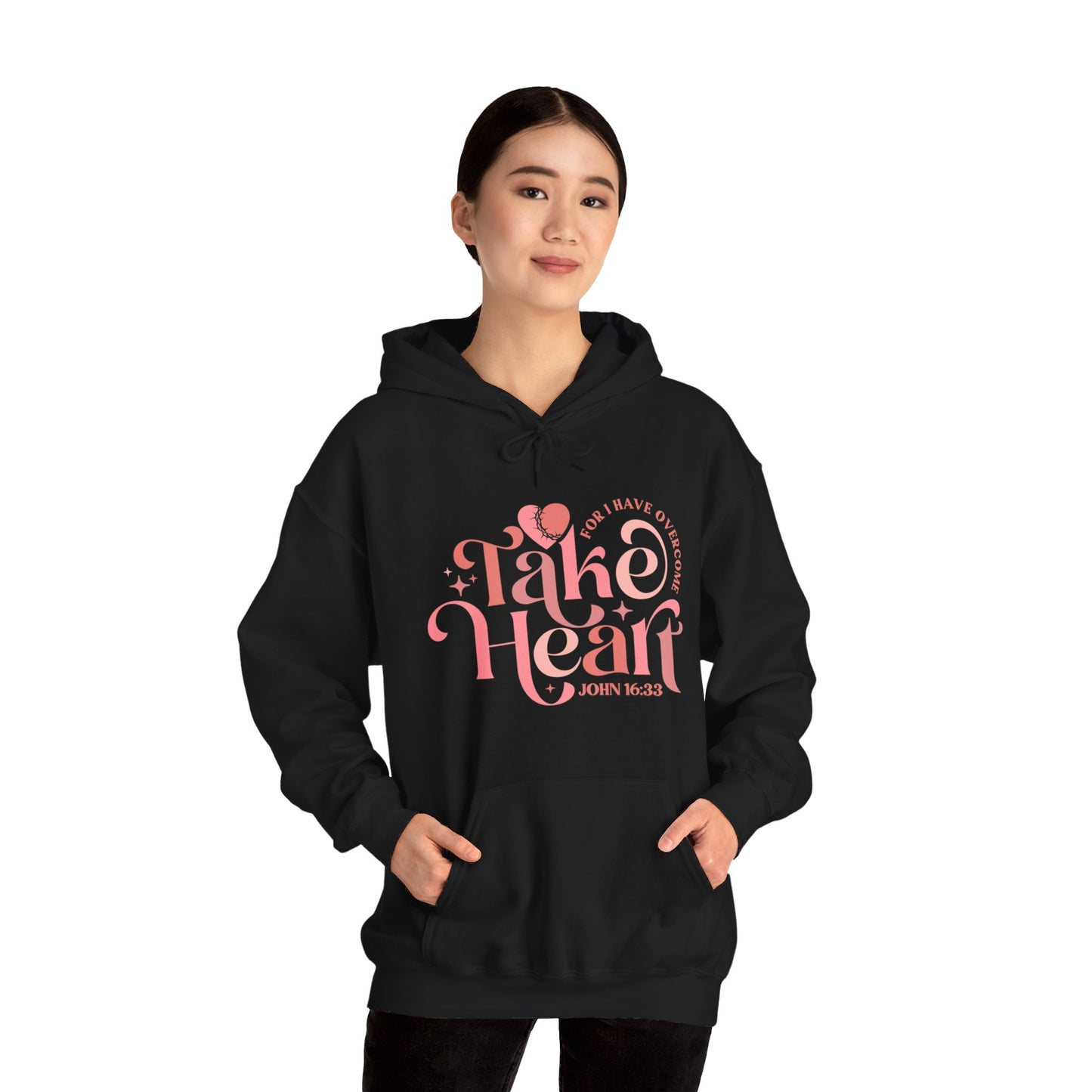 Take Heart For I Have Overcome Unisex Christian Hooded Pullover Sweatshirt